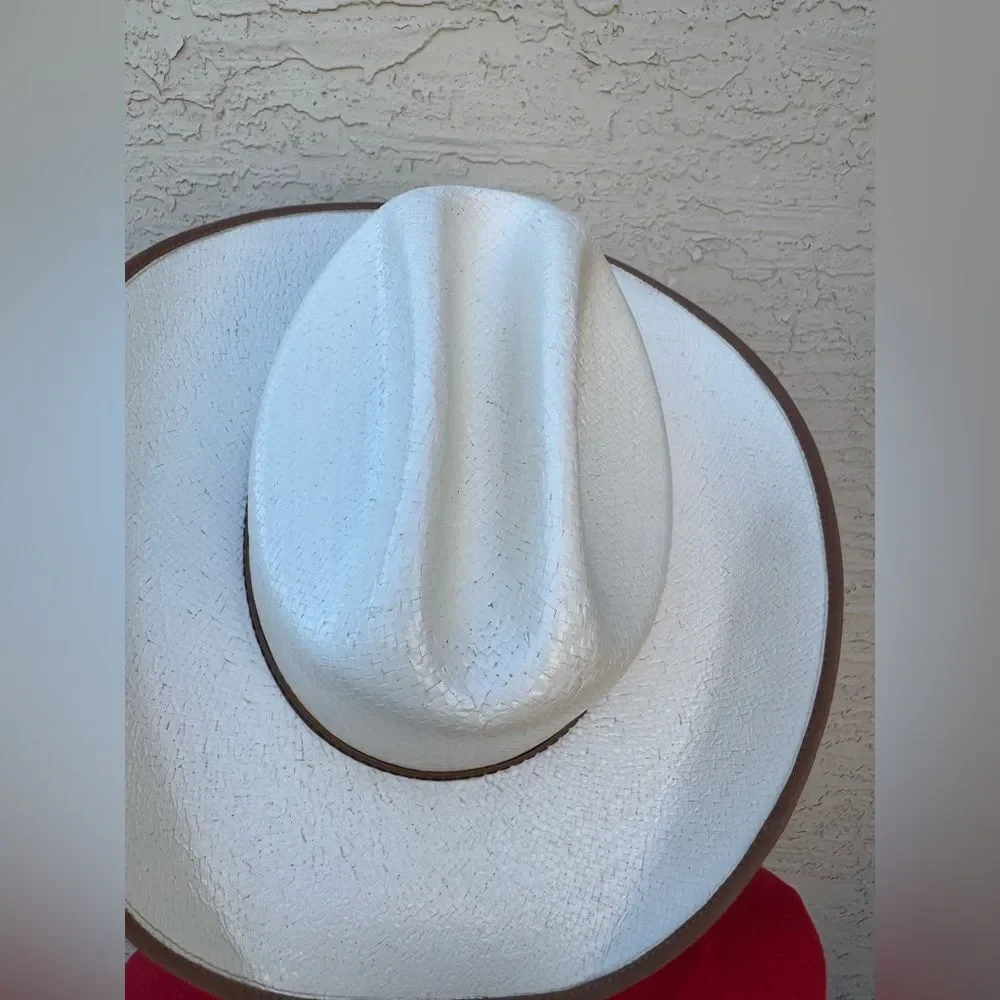 Justin 10X White Straw Western Cowboy Hat 7 5/8 (61cm) EUC